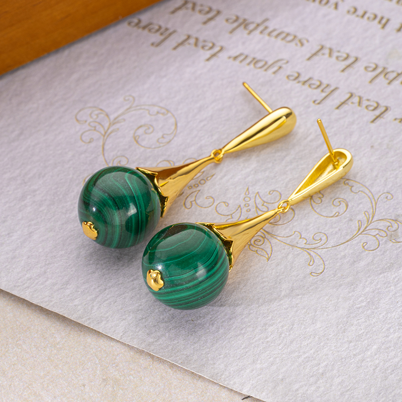 Luxury Floral Drop Earrings - Natural Malachite Royal Jewelry