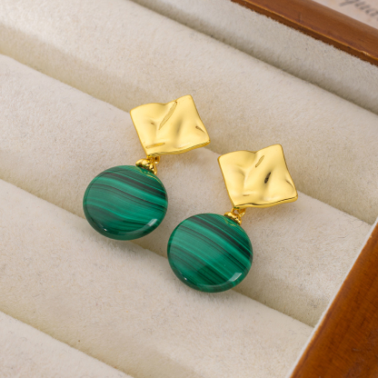 Hammered Malachite Geometric Earrings - Korean Style Drop Earrings