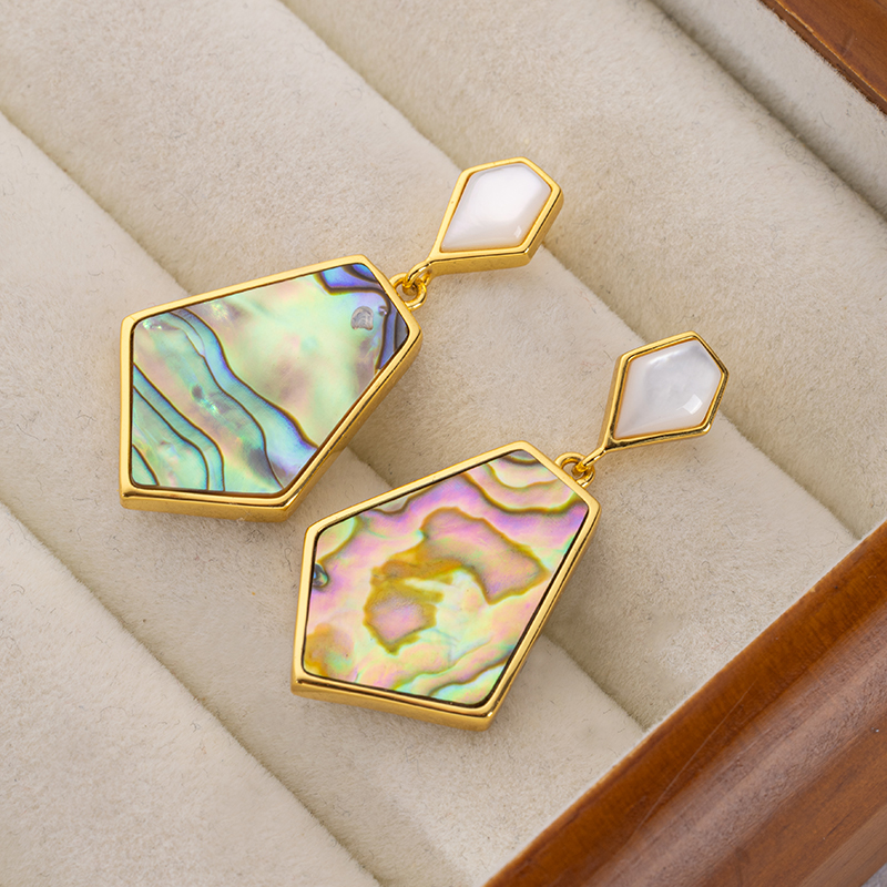 Luxury Abalone Shell Earrings: Geometric Polygon Vacation Drops