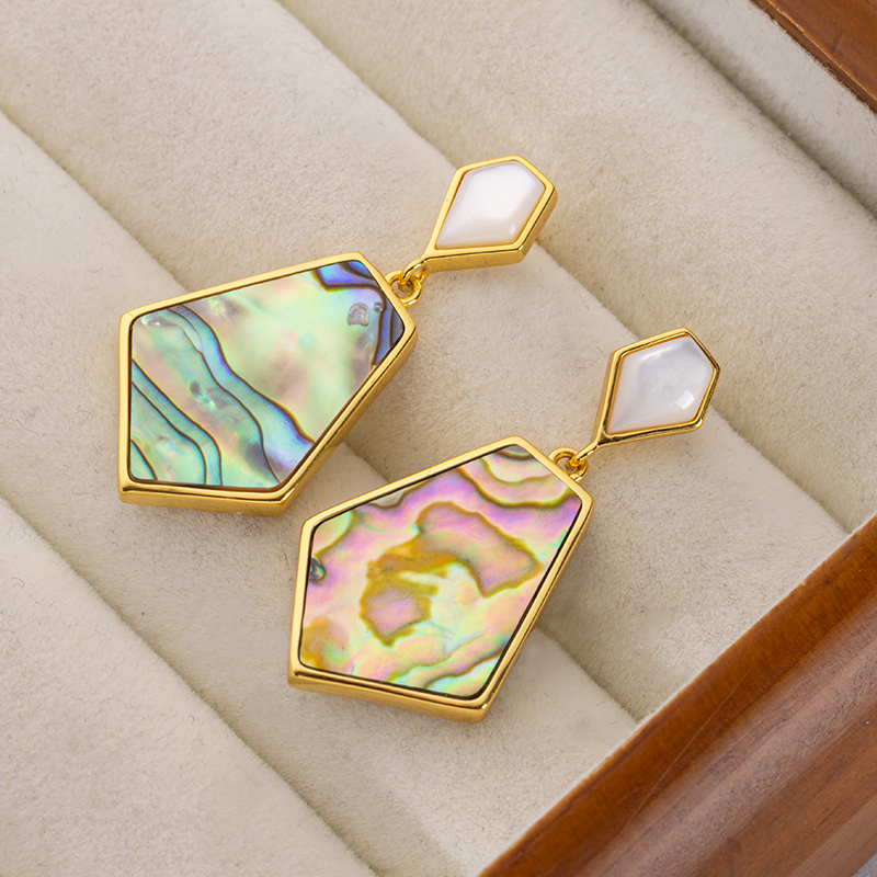 Luxury Abalone Shell Earrings: Geometric Polygon Vacation Drops