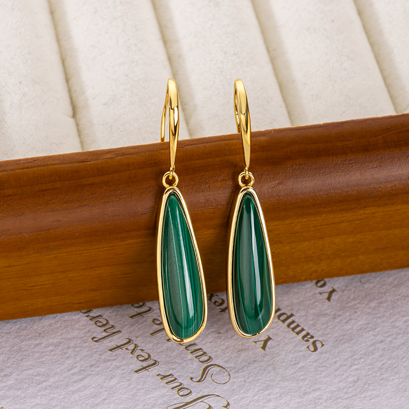 Luxury Natural Malachite Earrings for Women | Long Teardrop Hook Dangle Jewelry | Timeless Elegance & Skin-Brightening Design | Factory Direct Wholesale Pricing