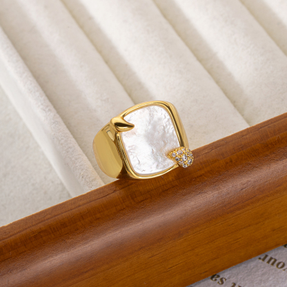 Square Mother of Pearl Ring: 18K Gold Plated Bold Chic