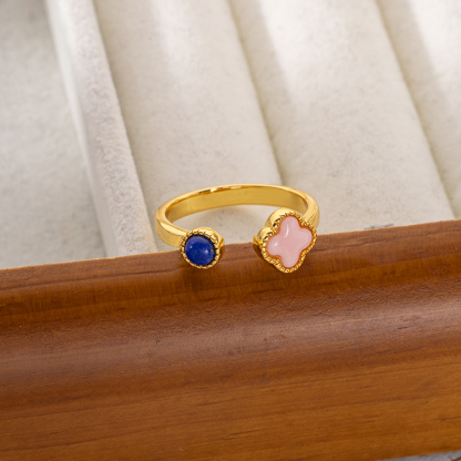Queen Conch Clover & Lapis Open Ring - Unique Adjustable