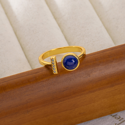 Lapis Lazuli Bar Ring - Round Open Adjustable Ring