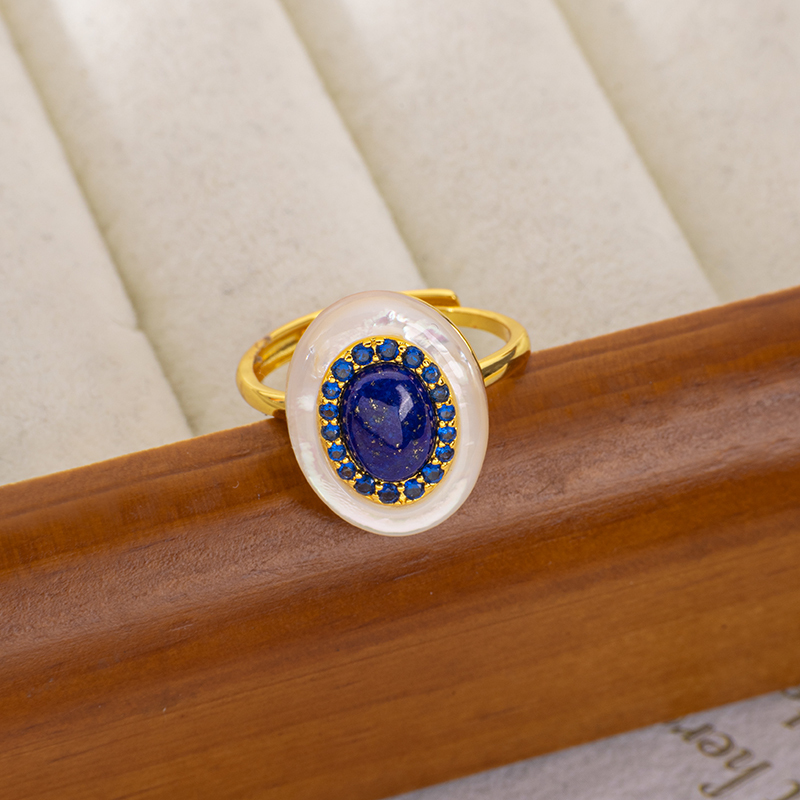 Oval Lapis Lazuli Open Ring - Vintage Elegant Band