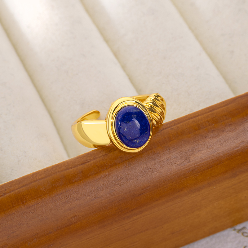 Natural Oval Lapis Lazuli Ring for Women | Vintage Style Striped Design