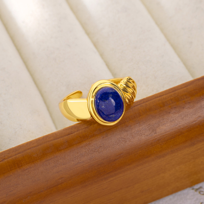Natural Oval Lapis Lazuli Ring for Women | Vintage Style Striped Design