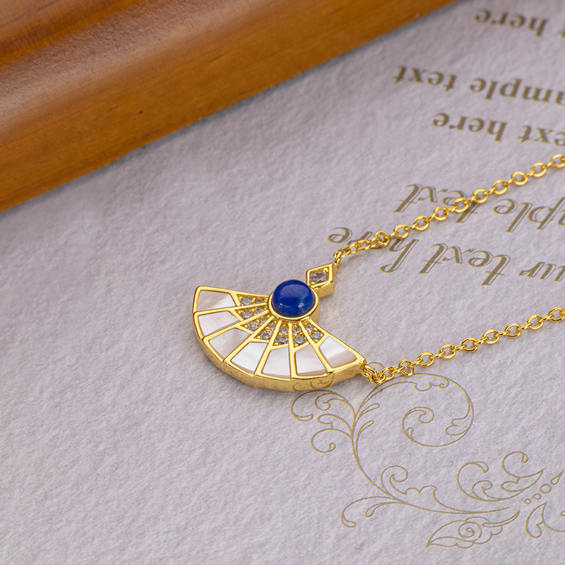 Lapis Lazuli & MOP Fan Pendant - Natural Stone Necklace