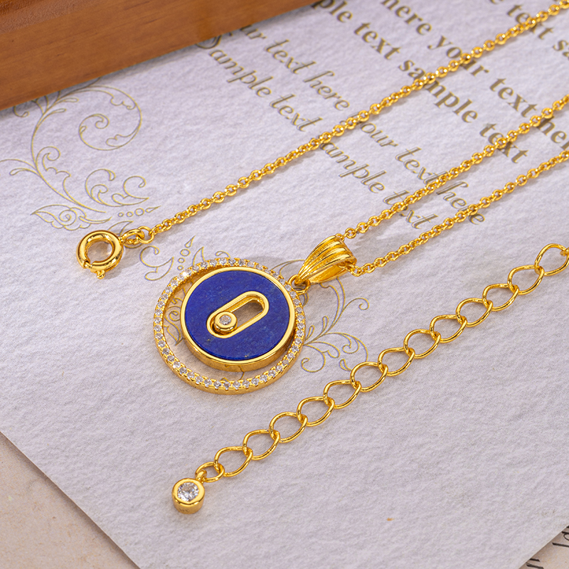 Lapis Lazuli & Diamond Pendant Necklace - Sterling Silver 18k Gold Plated