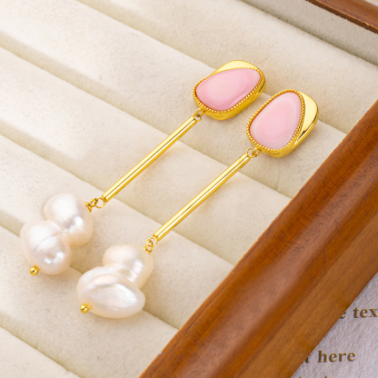 Queen Conch & Baroque Pearl Drop Earrings - Luxury Fringe Design