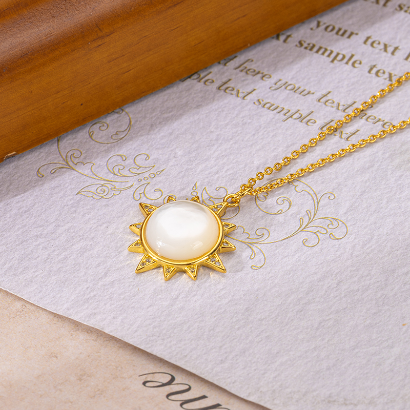 Designer Sun Pendant Necklace: Round MOP, Instagram Trendy