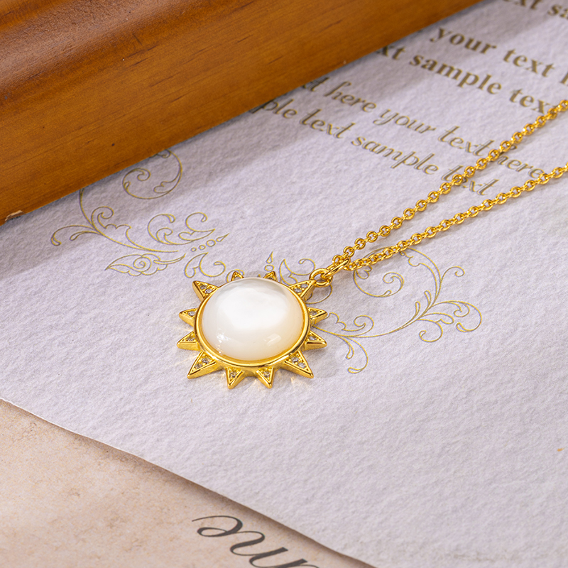 Designer Sun Pendant Necklace: Round MOP, Instagram Trendy