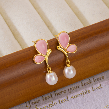 Queen Conch & Pearl Earrings: Pink Butterfly, Delicate