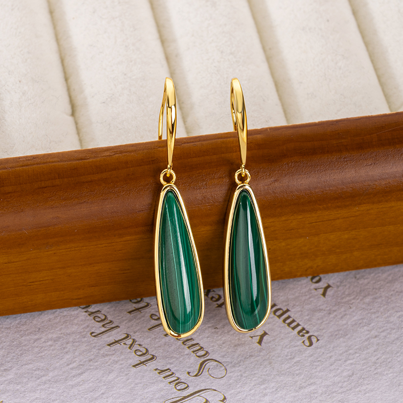 Luxury Natural Malachite Earrings for Women | Long Teardrop Hook Dangle Jewelry | Timeless Elegance & Skin-Brightening Design | Factory Direct Wholesale Pricing