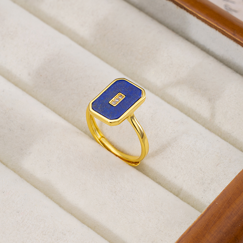 Elegant Natural Lapis Lazuli Square Ring