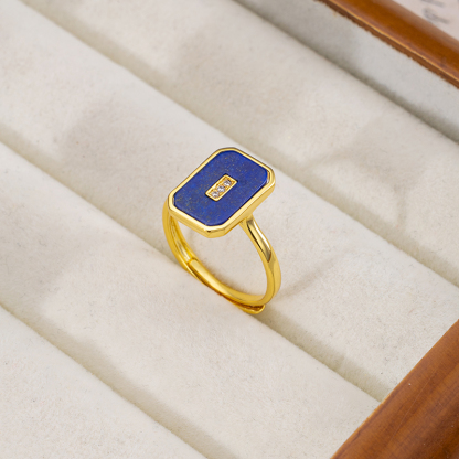 Elegant Natural Lapis Lazuli Square Ring