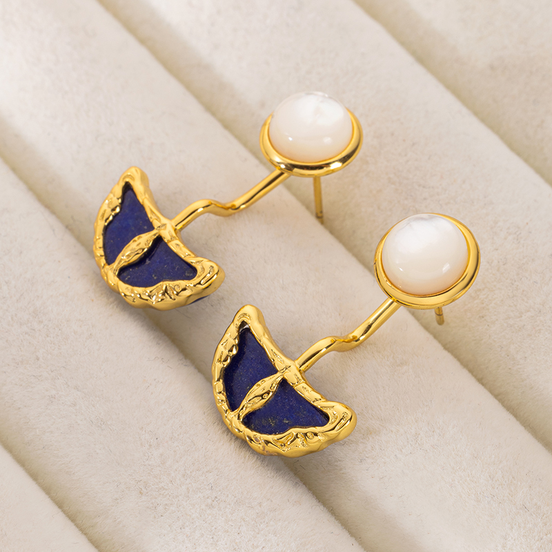 Lapis Lazuli  Crescent Stud Earrings | Vintage Boho Statement Jewelry for Women | Artistic Niche Design with Instagram-Worthy Sophistication