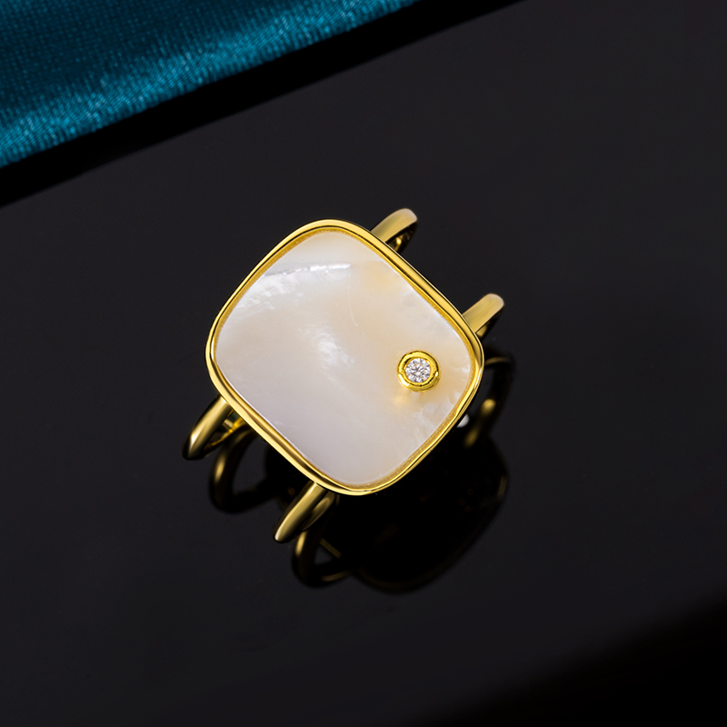 Natural MOP Square Ring Adjustable Unique