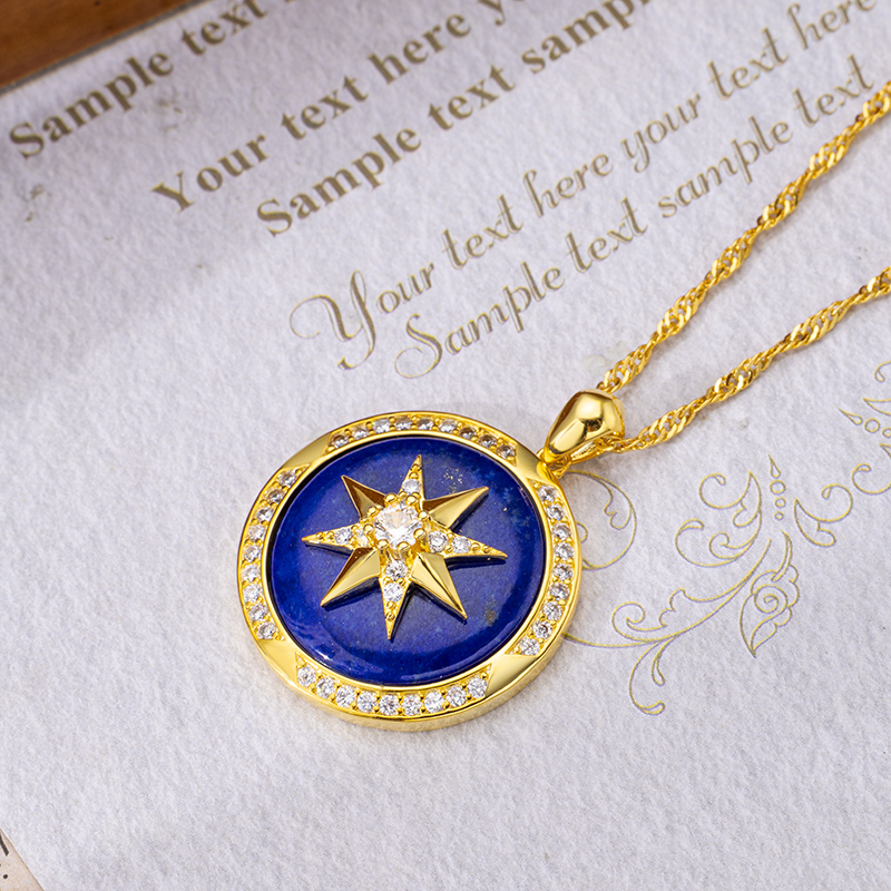 Natural Lapis Lazuli Eight-Pointed Star Necklace