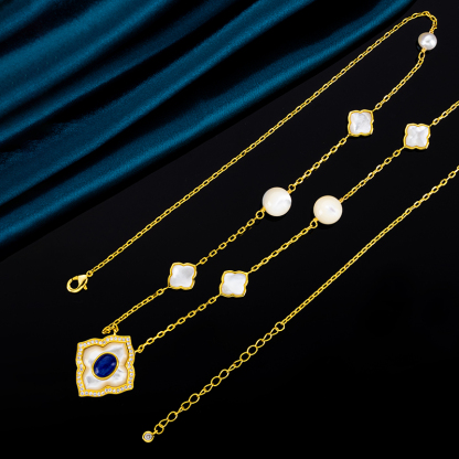 Lapis & MOP Clover Pendant Necklace - Lucky & Luxe