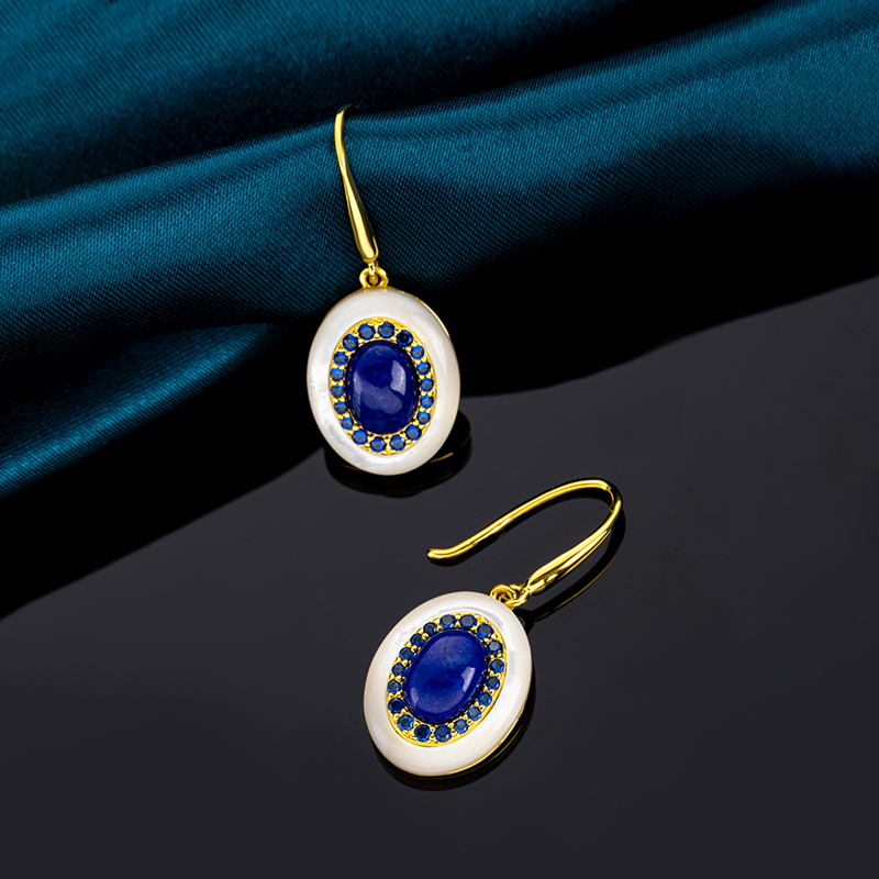 Raw Lapis Oval Earrings - Elegant & Chic Style