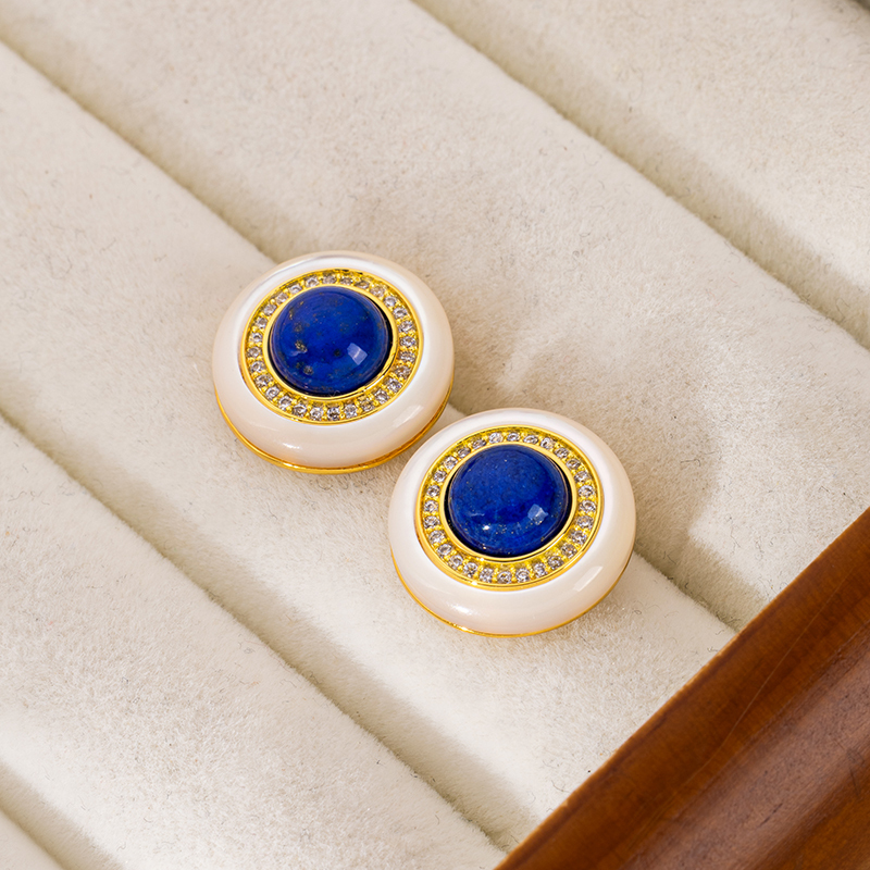 Round Natural Lapis Lazuli Stud & Dangle Earrings | Boho Minimalist Jewelry for Women | Artisan-Crafted Everyday Elegance