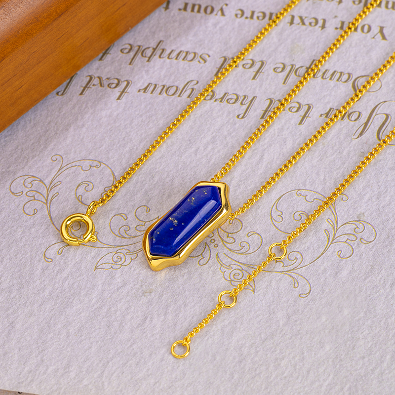 青金石项链女新款轻奢高级感欧美时尚小众设计感锥形吊坠颈链