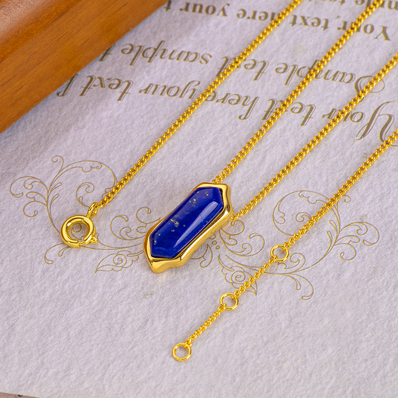 青金石项链女新款轻奢高级感欧美时尚小众设计感锥形吊坠颈链