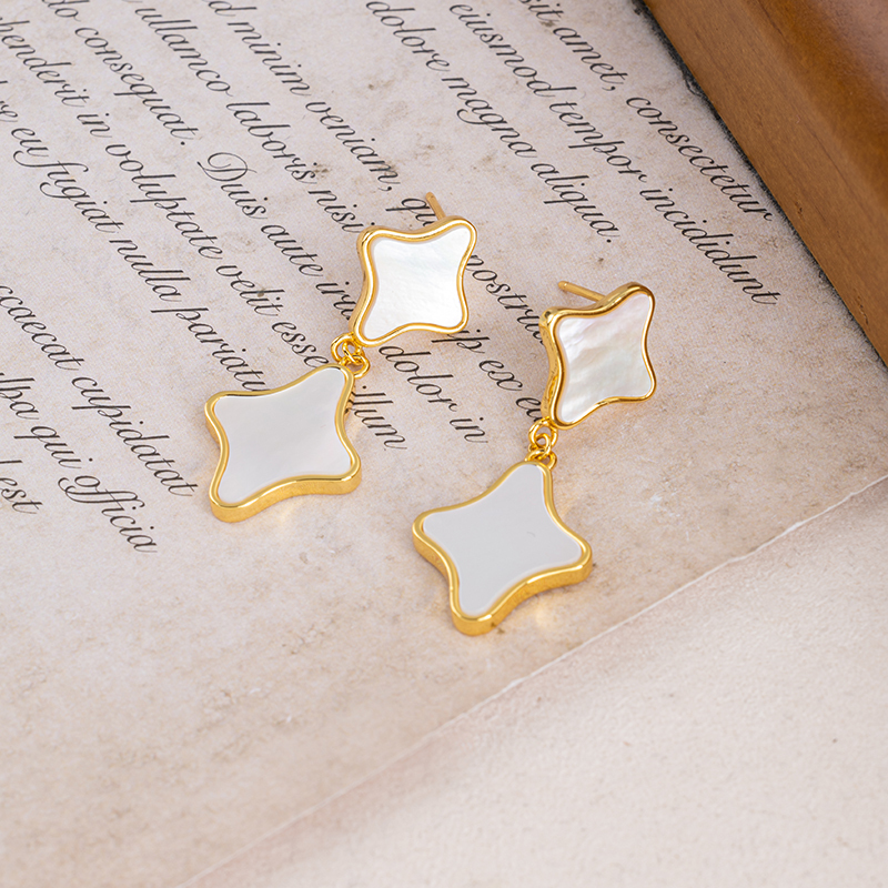 Boho Chic Shell Earrings - White MOP Clover, Minimalist Drops