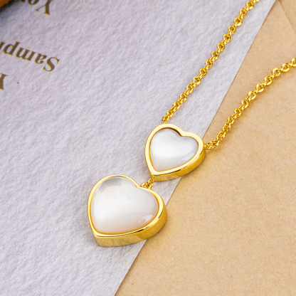 Double Heart Natural Mother of Pearl Necklace Women's