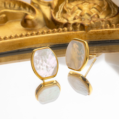 Elegant Square White Mother Pearl Earrings - Unique Minimalist