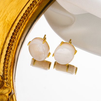 Natural Oval Mother of Pearl Studs | White & Classic
