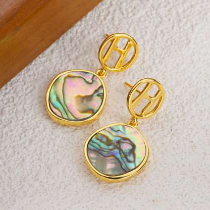Iridescent Abalone Round Earrings | Vintage Euro Chic