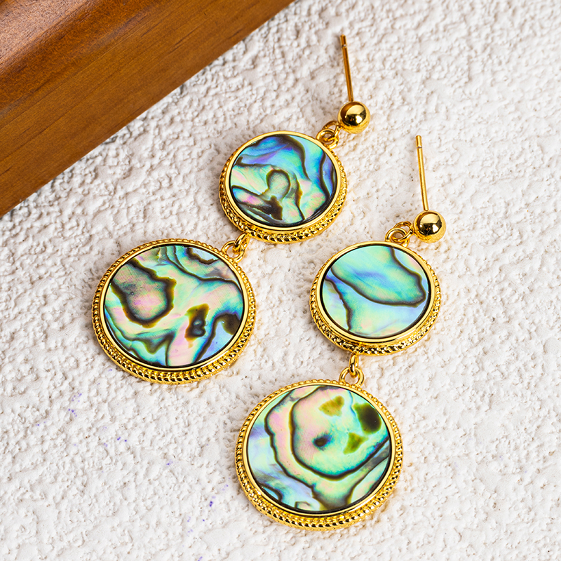 French Natural Abalone Shell Round Earrings