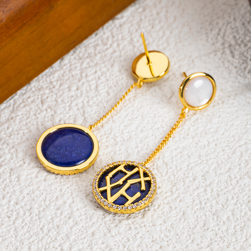 18K Gold Plated Lapis Lazuli Drop Earrings - Royal Vintage Style