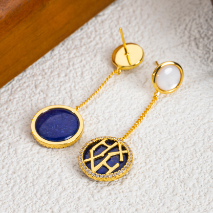 18K Gold Plated Lapis Lazuli Drop Earrings - Royal Vintage Style