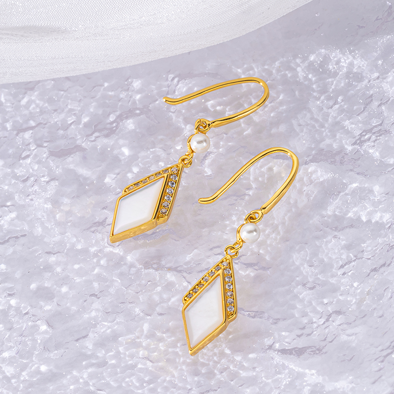 Elegant Rhombus White MOP Earrings | Chic Studs 