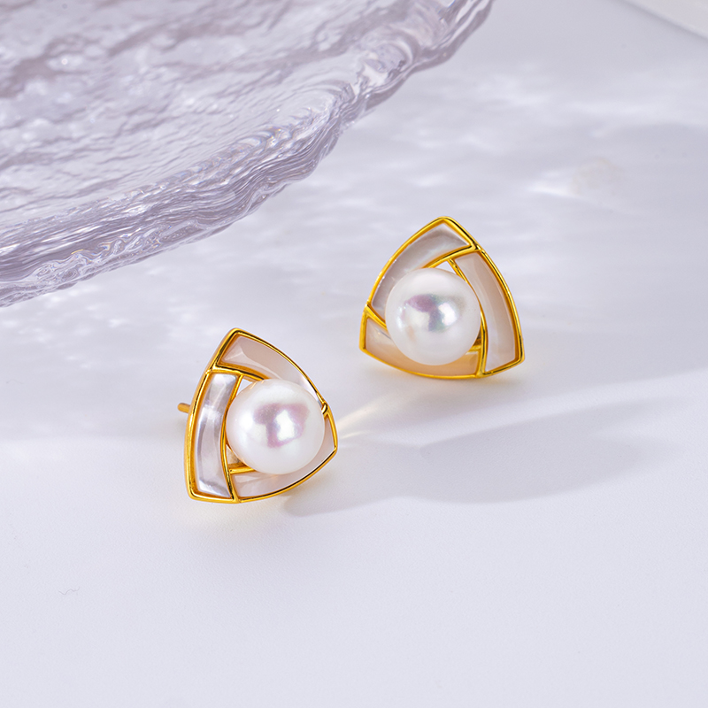 French Freshwater Pearl & MOP Studs | Minimalist Luxe