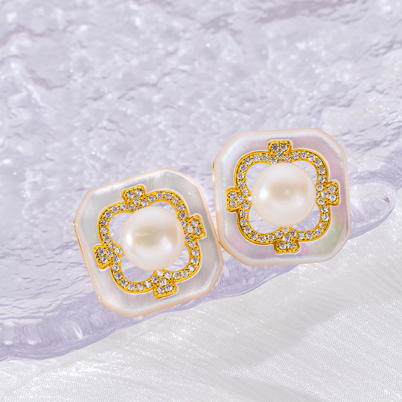Natural Pearl & Square MOP Studs | Refined Luxe