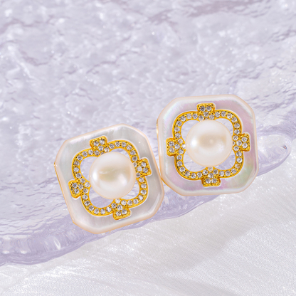 Natural Pearl & Square MOP Studs | Refined Luxe