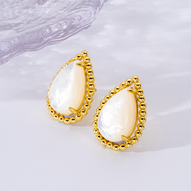 Ocean MOP Teardrop Studs - French Vintage 18K Gold Plated