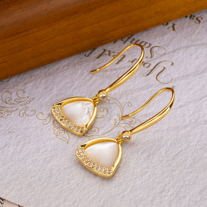 Luxury White MOP Triangular Drop Earrings - Minimalist Korean Design