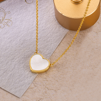 Sweet Girly Heart Necklace - Natural White Mother of Pearl