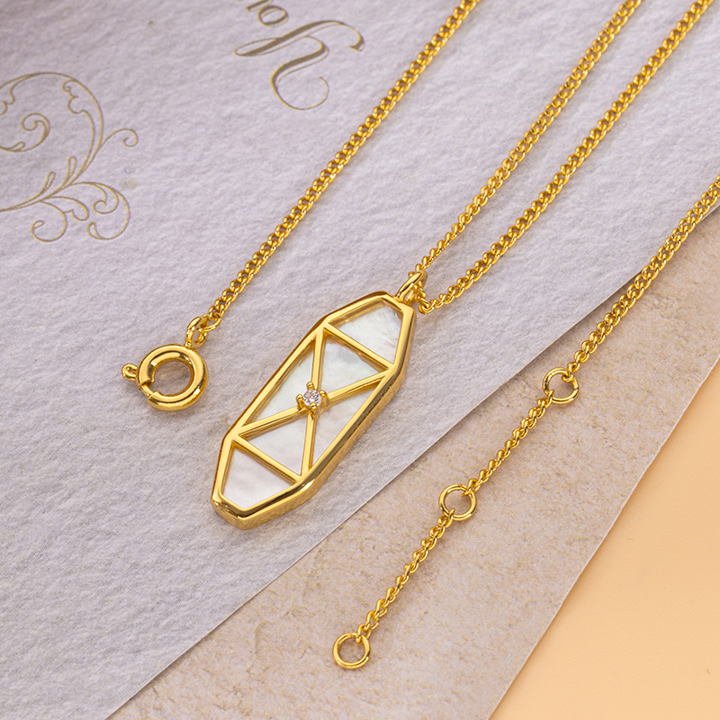 18K Gold Plated Geometric MOP Necklace - Parisian Minimalist