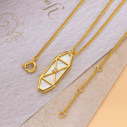 18K Gold Plated Geometric MOP Necklace - Parisian Minimalist