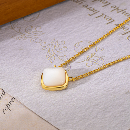 Cubic White Mother of Pearl Collar Necklace | Minimalist Chic