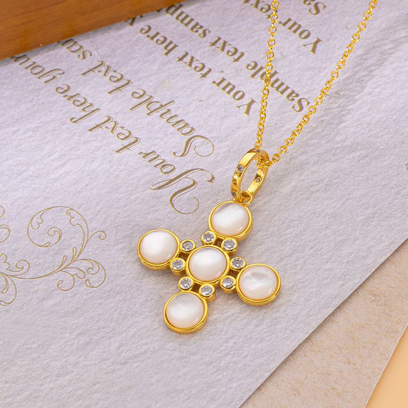 Artistic Cross Collar Necklace |Natural MOP & 18K Gold Plated