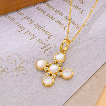 Artistic Cross Collar Necklace |Natural MOP & 18K Gold Plated