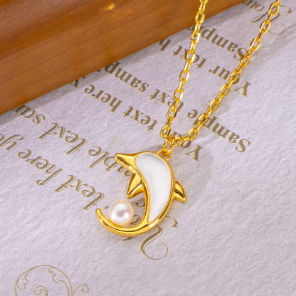 Sweet Dolphin Pendant Necklace | Shimmering White MOP