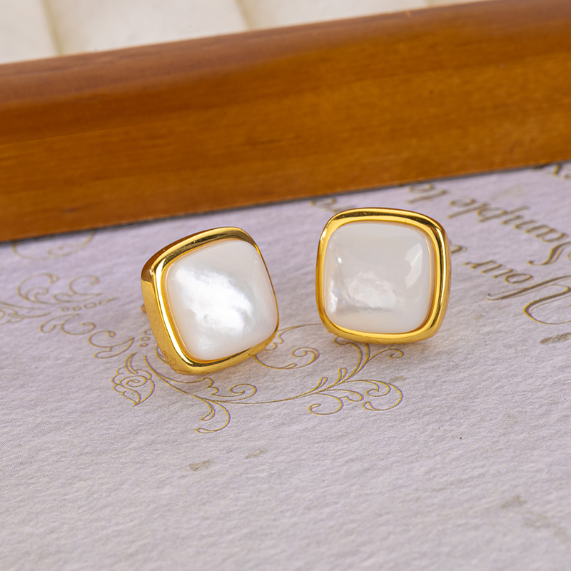 White Mother of Pearl Sugar Loaf Stud Earrings - Classic & Elegant